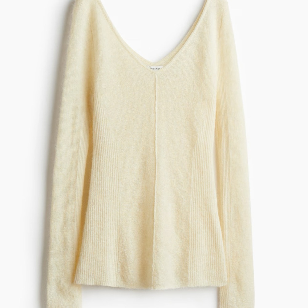 H&M Premium Selection Mohair Blend V-Neck Cream Beige Sweater XXL
